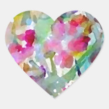 CricketDiane Flower Garden Watercolor Abstract Heart Stickers