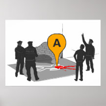 Crime Scene Map with Police and Body Outline Poster