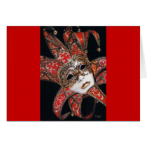 Crimson Carnivale Mask Greeting Card