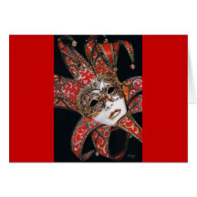 Crimson Carnivale Mask Greeting Card