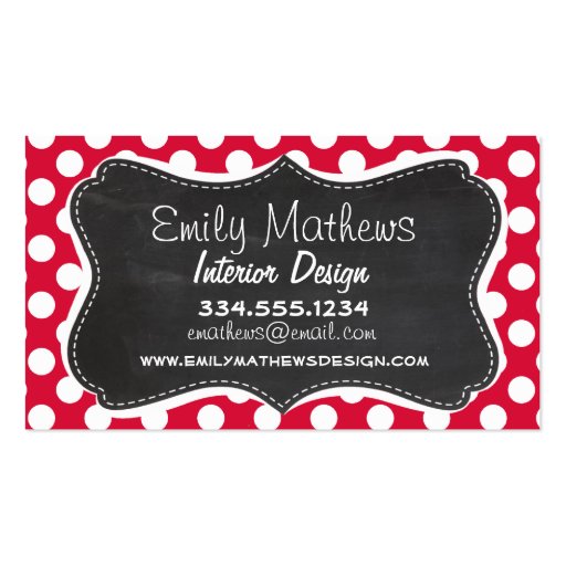 Crimson Polka Dots; Chalkboard look Business Card Templates (front side)