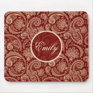 Crimson Red And Beige Creme Vintage Paisley Mouse Pad