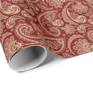Crimson Red And Beige Creme Vintage Paisley Wrapping Paper