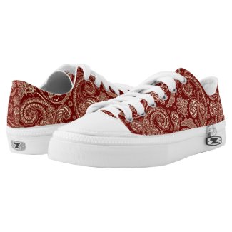 Crimson Red and Beige Floral Paisley Printed Shoes