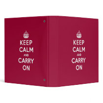 Crimson Red Keep Calm and Carry On 3 Ring Binder