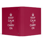 Crimson Red Keep Calm and Carry On 3 Ring Binder