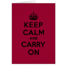 Crimson Red Keep Calm and Carry On (black) Card
