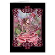 Crimson Red Rose Fairy Blank Card