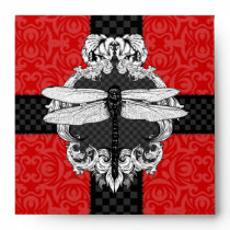 Crimson Red Square Dragonfly Envelopes