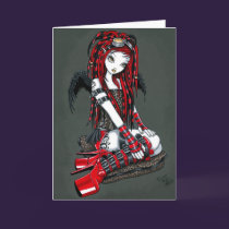 "Crimson" Red Tattoo Cyber Goth Angel Card cards