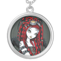 crimson, faery, fairy, angel, faerie, fae, cyber, goth, pop, cybergoth, gothic, tattoo, red, hot, boots, stilettos, fantasy, art, myka, jelina, hair, falls, goggles, angels, Necklace with custom graphic design