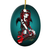 crimson, faery, fairy, angel, faerie, fae, cyber, goth, pop, cybergoth, gothic, tattoo, red, hot, boots, stilettos, fantasy, art, myka, jelina, hair, falls, goggles, angels, Ornament with custom graphic design