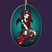 "Crimson" Red Tattoo Cyber Goth Angel Ornament