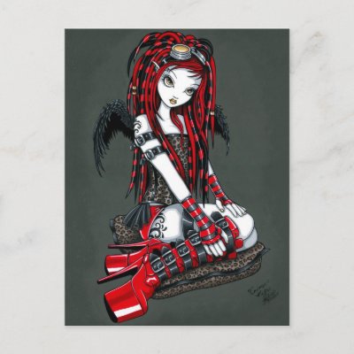 Crimson Red Tattoo Cyber Goth Angel Postcard by mykajelina