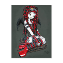 crimson, faery, fairy, angel, faerie, fae, cyber, goth, pop, cybergoth, gothic, tattoo, red, hot, boots, stilettos, fantasy, art, myka, jelina, hair, falls, goggles, angels, Postcard with custom graphic design