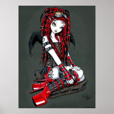 Crimson Red Tattoo Cyber Goth Angel Poster by mykajelina