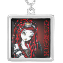 angel, crimson, red, cybergoth, dreads, fairy, faery, faerie, fae, fantasy, art, industrial, dark, hot, myka, jelina, Necklace with custom graphic design