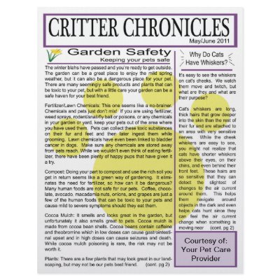 Critter Chronicles Newsletter - May/June 2011 Flyer Design by uspetpros