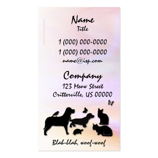 Critter Friends Pet Sitting Business Card (back side)