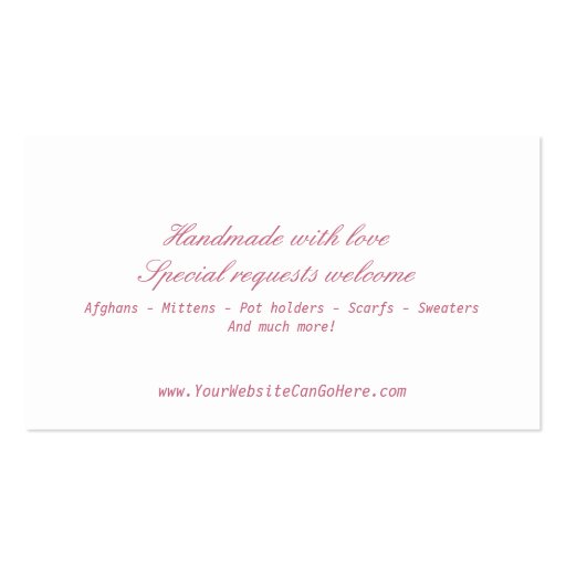 Crochet and Knitting customizable business card (back side)