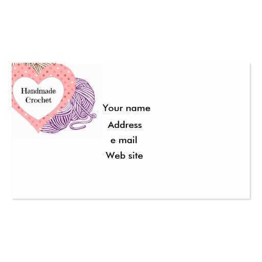 Crochet biz Card with yarns and Heart Shaped logo Business Cards (back side)