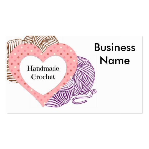 Crochet biz Card with yarns and Heart Shaped logo Business Cards (front side)