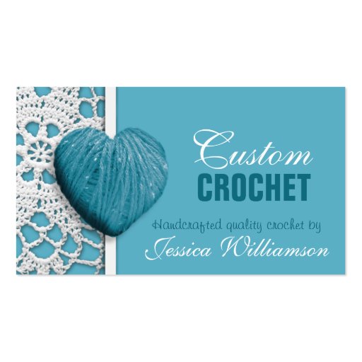 Crochet - Heart Shaped Yarn Blue Business Cards (front side)