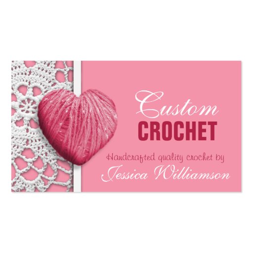 Crochet - Heart Shaped Yarn Pink Business Cards (front side)