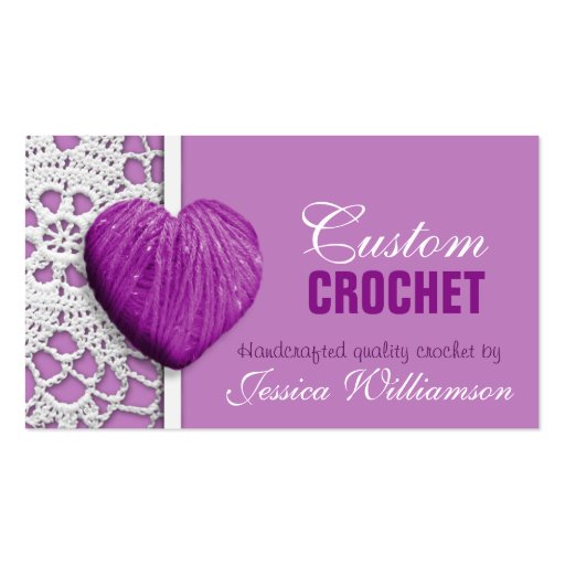 Crochet - Heart Shaped Yarn Purple Business Cards (front side)