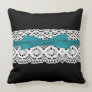 crochet lace effect aqua ribbon damask throw pillows