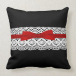 crochet lace effect red ribbon damask throw pillow pillows