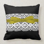 crochet lace effect yellow ribbon damask throw pillow