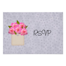 Crock Of Peonies Wedding Reception RSVP Custom Announcements