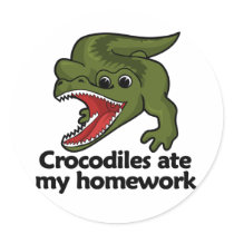 Crocodiles ate my homework round stickers