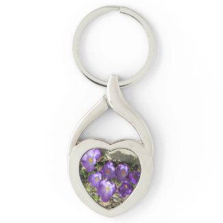 Crocuses Flower Purple Silver-Colored Heart-Shaped Metal Keychain