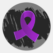 Crohn's Disease Purple Ribbon With Scribble Round Stickers