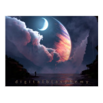planets, water, astronaut, clouds, night, Postcard with custom graphic design