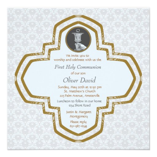 Cross and Chalice Blue Religious Invitation