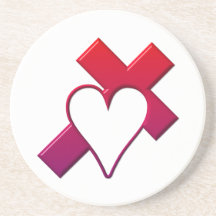 Cross and heart #1 ( 3-D Red / purple ) Drink Coasters