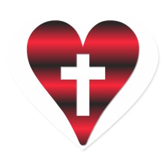 Cross and heart #3 ( Cross inside red heart ) Heart Sticker