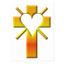 Cross and heart #4 (cross with heart & light rays) postcard