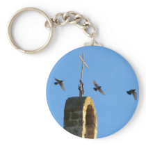 Cross and Three Birds Keychain