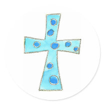 Cross Blue Polka Dot Round Sticker