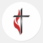 CROSS & FLAME ROUND STICKER