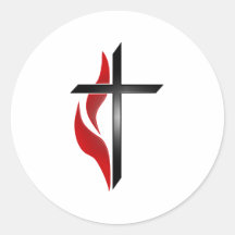 CROSS & FLAME ROUND STICKER