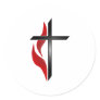 CROSS & FLAME ROUND STICKER