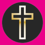 Cross in Black Blue Gold or Silver Round Stickers