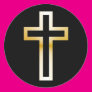 Cross in Black Blue Gold or Silver Round Stickers
