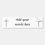 Cross of Silver and White Roses Bumper Stickers