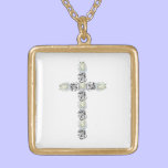 Cross of Silver and White Roses Necklace necklaces